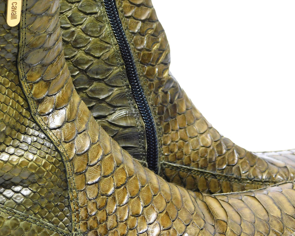 Roberto Cavalli green python leather santiag boots