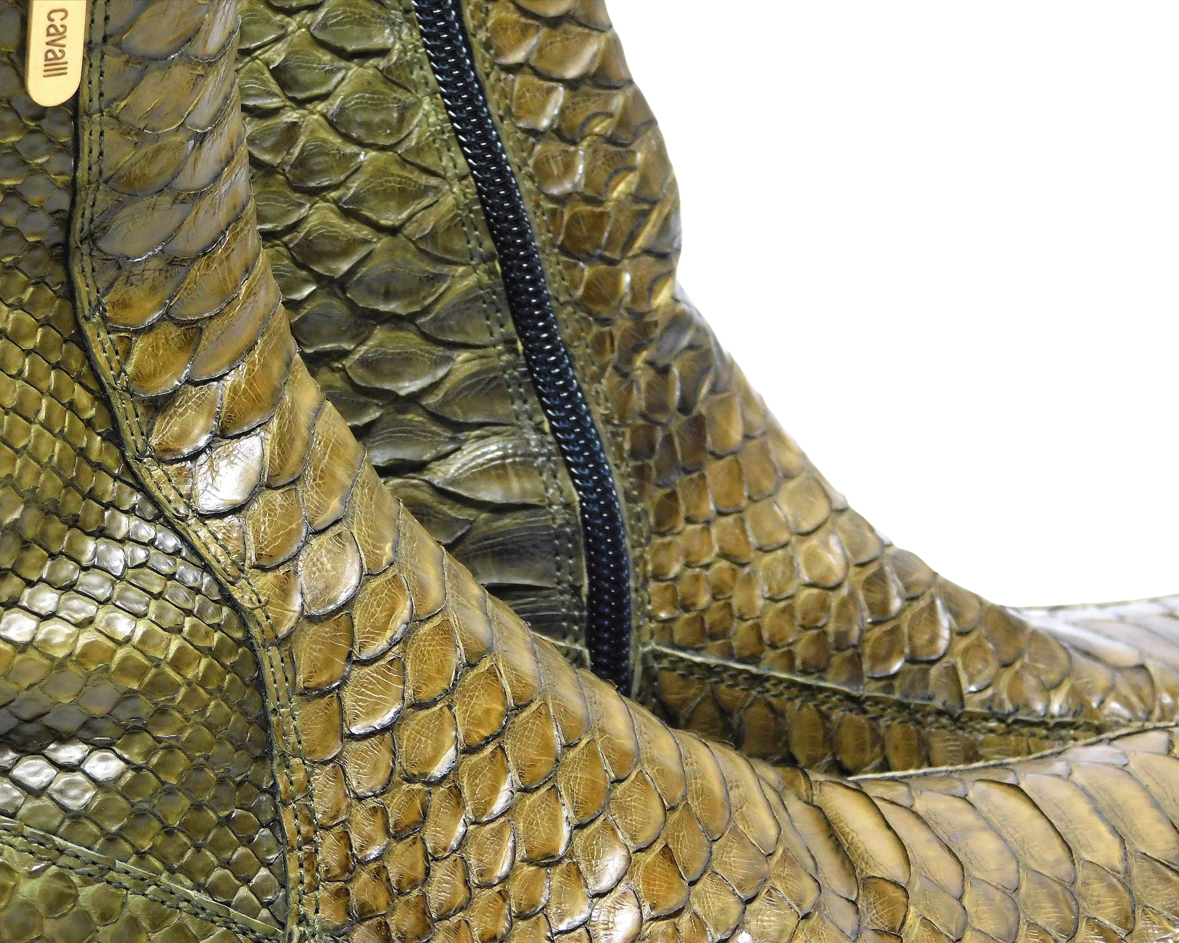 Roberto Cavalli green python leather santiag boots