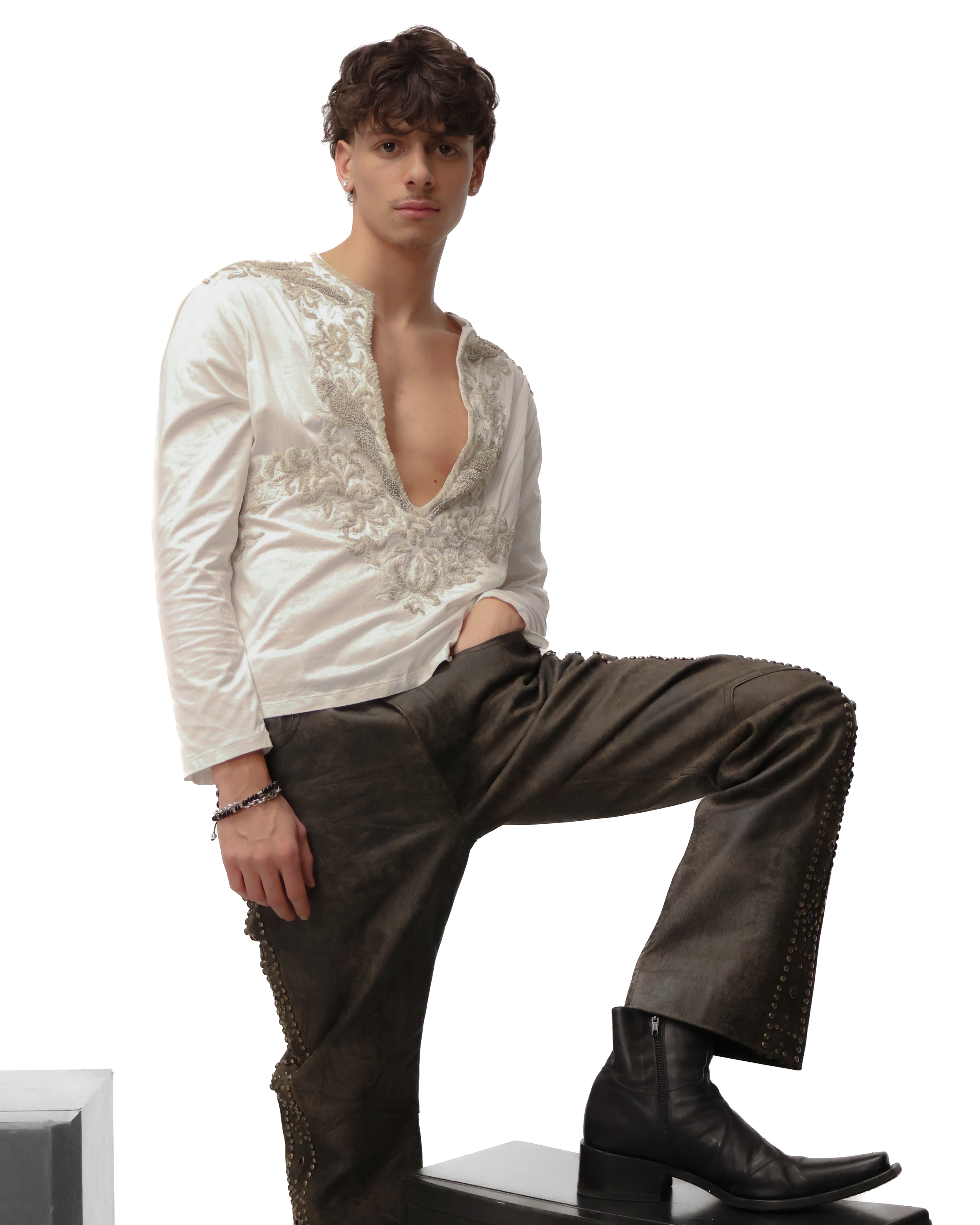 Roberto Cavalli Embroidered Deep V-Neck Top