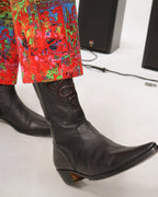 Roberto Cavalli black leather santiag boots with snakeskin