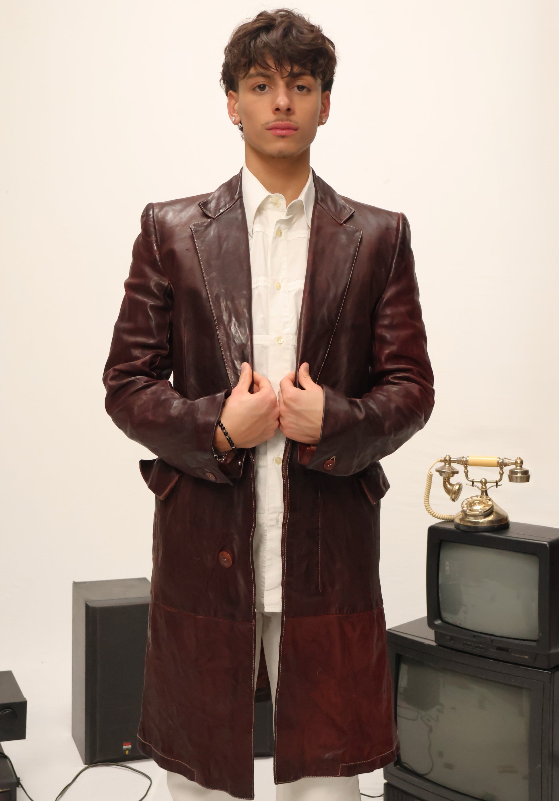 Carol Christan Poel long leather burgundy coat Fall 04/05