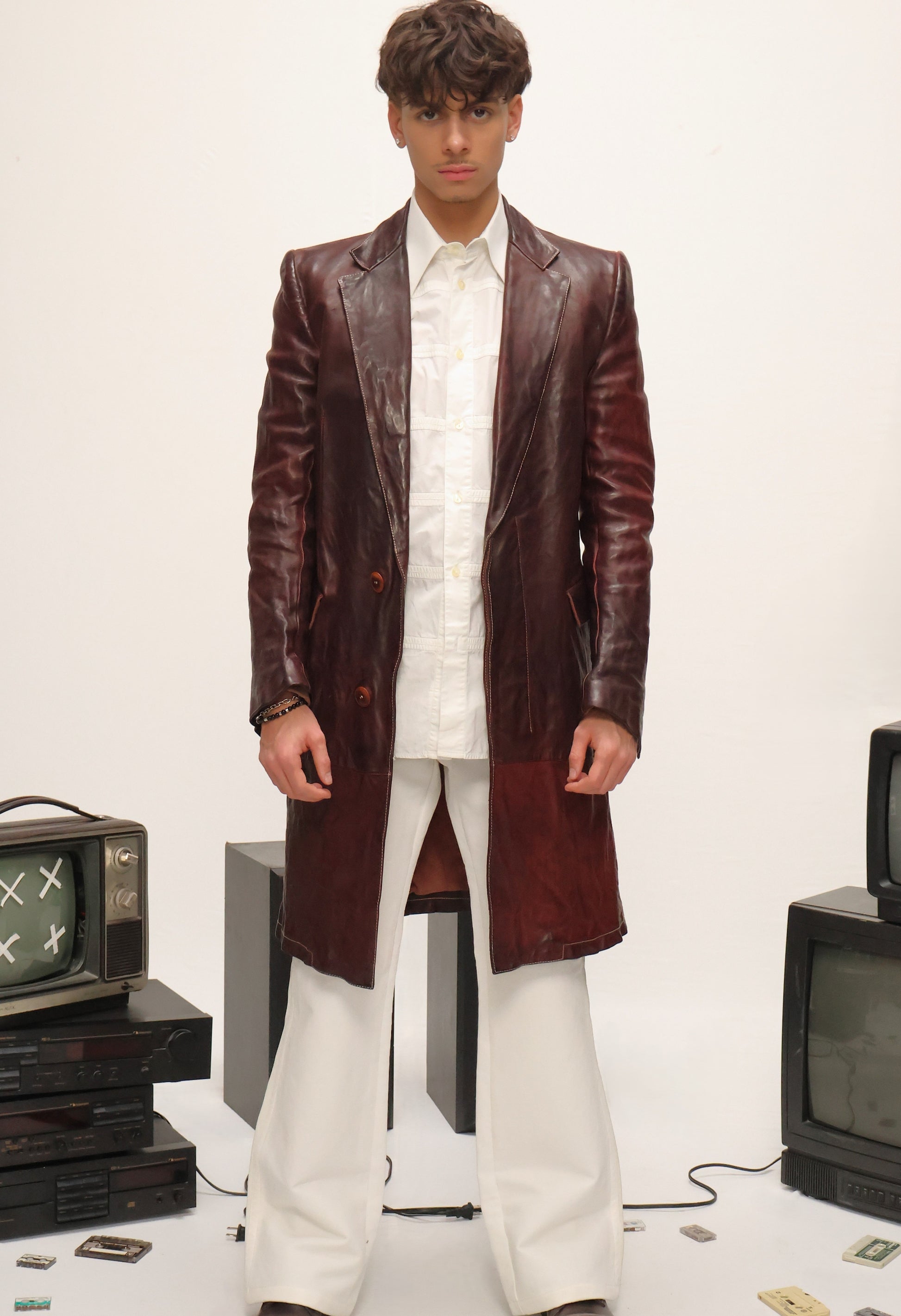 Carol Christan Poel long leather burgundy coat Fall 04/05
